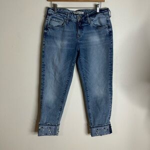 Mavi jeans ladies cropped embroidered faux pearls around ankles size 29